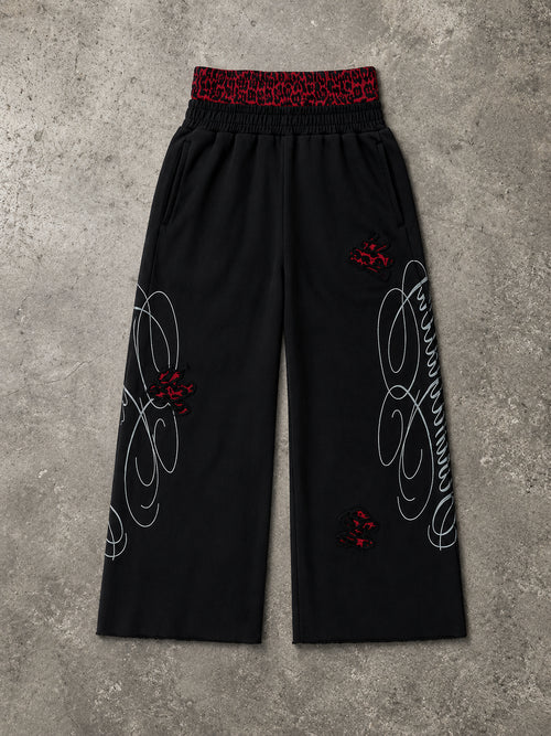 Cheetah Double Waisted Sweatpants (Black)