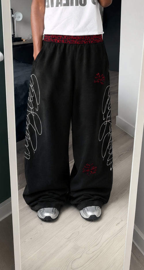 Cheetah Double Waisted Sweatpants (Black)