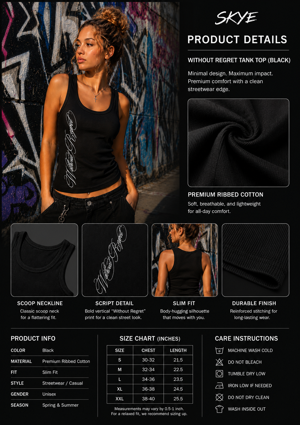 Skye “Without Regret” Tank (BLACK/WHITE)
