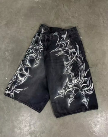 GOTHIC PRINT JORTS (Black)